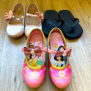 Disney Pink Princess Dress Up Shoes Sandals Flip Flops size 12 Bundle Lot